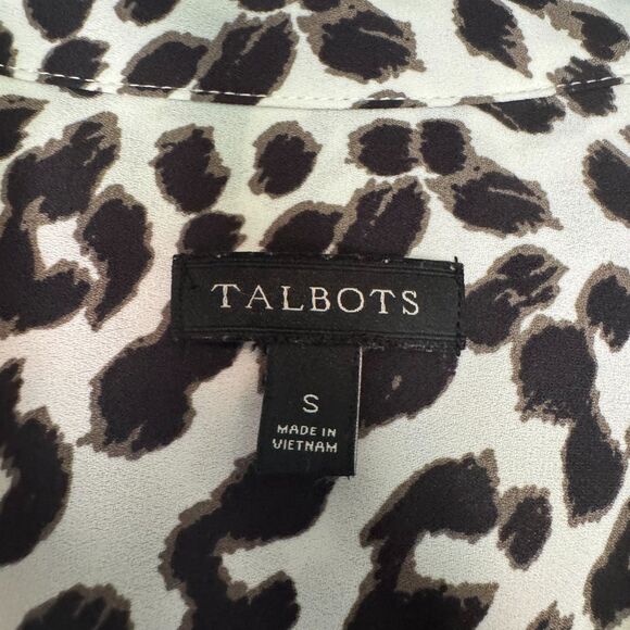 TALBOTS women's size small S animal print roll tab sleeve button up blouse top - Picture 11 of 12